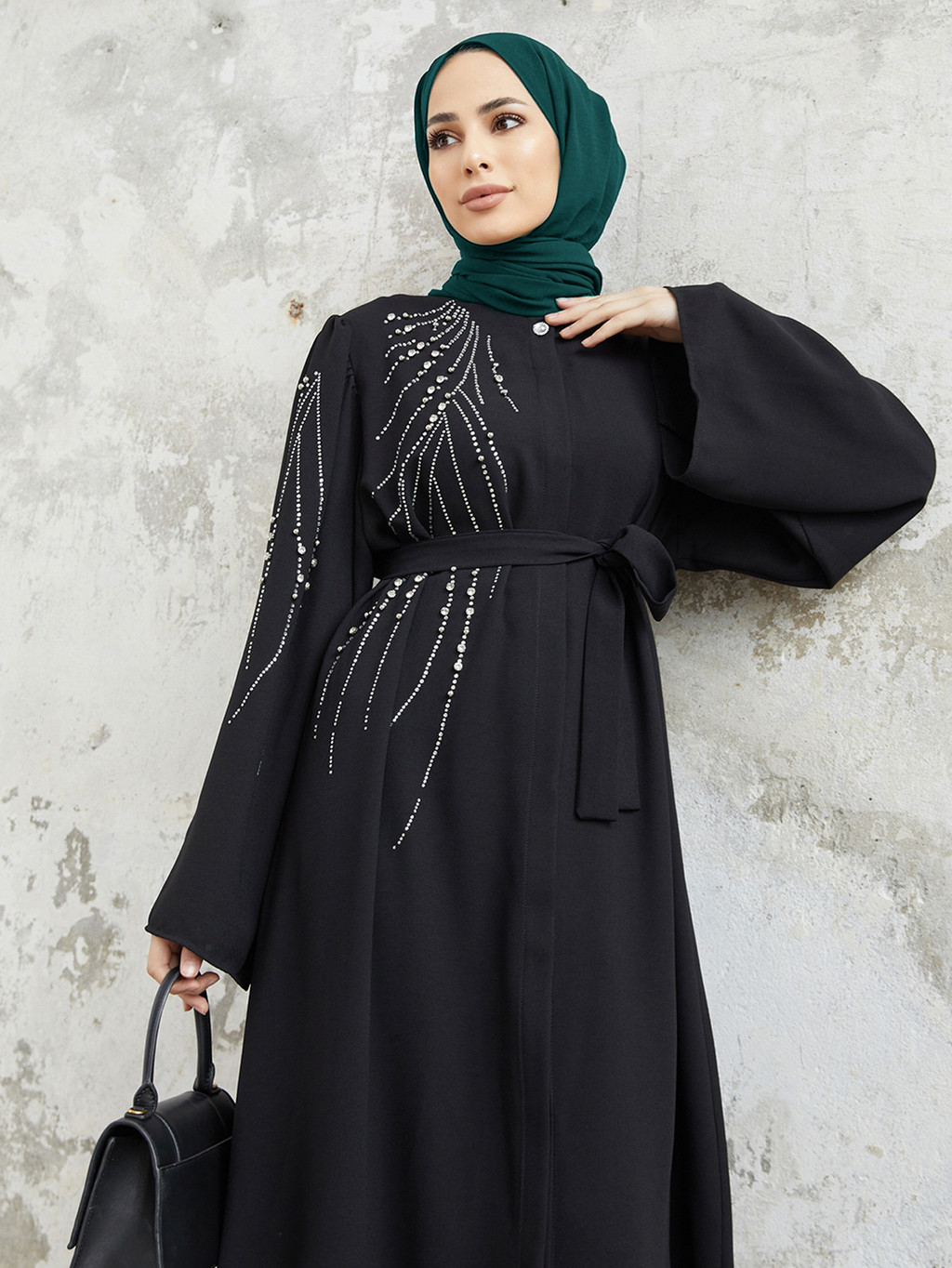 Raya Dubai Diamonds Abaya Kaftan Muslim Women Long Sleeve Maxi Dress Modest Islam Musulman - detail 12