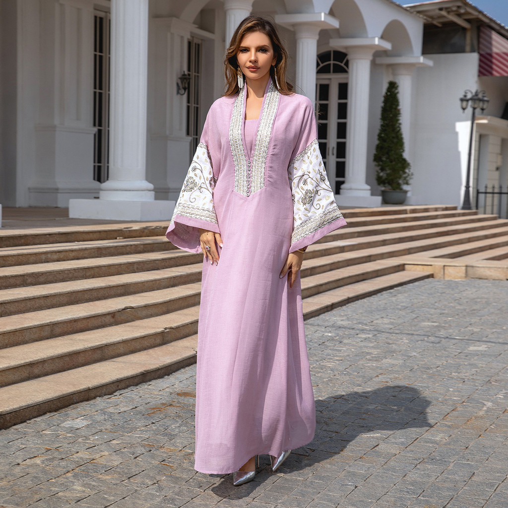Europe and America Clothing Middle East Muslim Robe Dubai Clothing Embroidery Abaya Women's Gown - detail 6