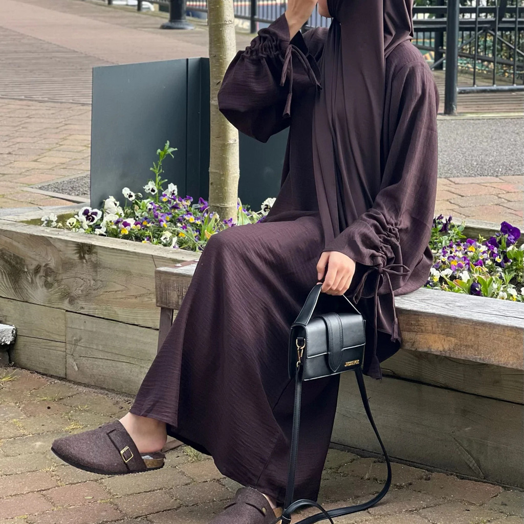 Ramadan Dubai Fashion abaya cuff lacing maxi dress and islam arab jubah woman wear Sleeve Tie - detail 5