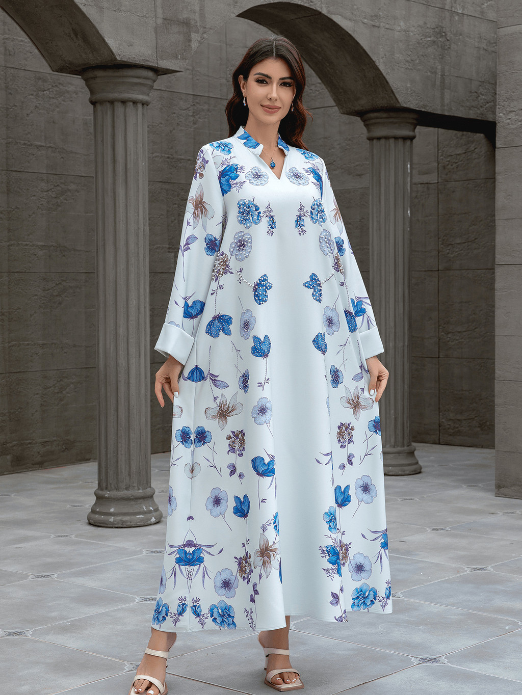 Raya Muslim Abaya for Women Party Dresses Kaftan Flower Arab Long Robe Ramadan Dubai Abayas - detail 1