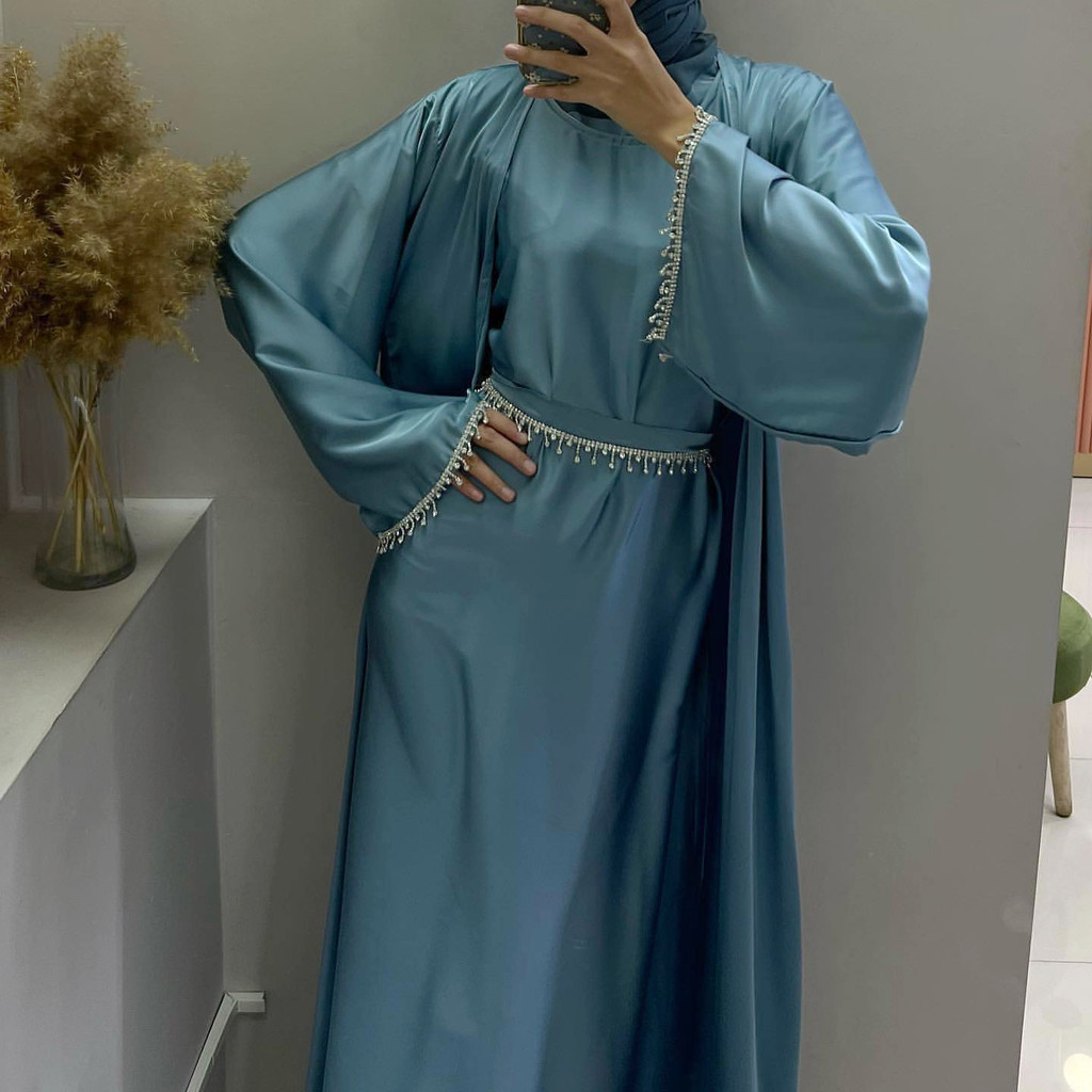 Ramadan 2 Piece Abaya Set Turkey Islam Arab Hijab Dress Muslim Sets Khimar For Women Robe Kaftan - detail 11