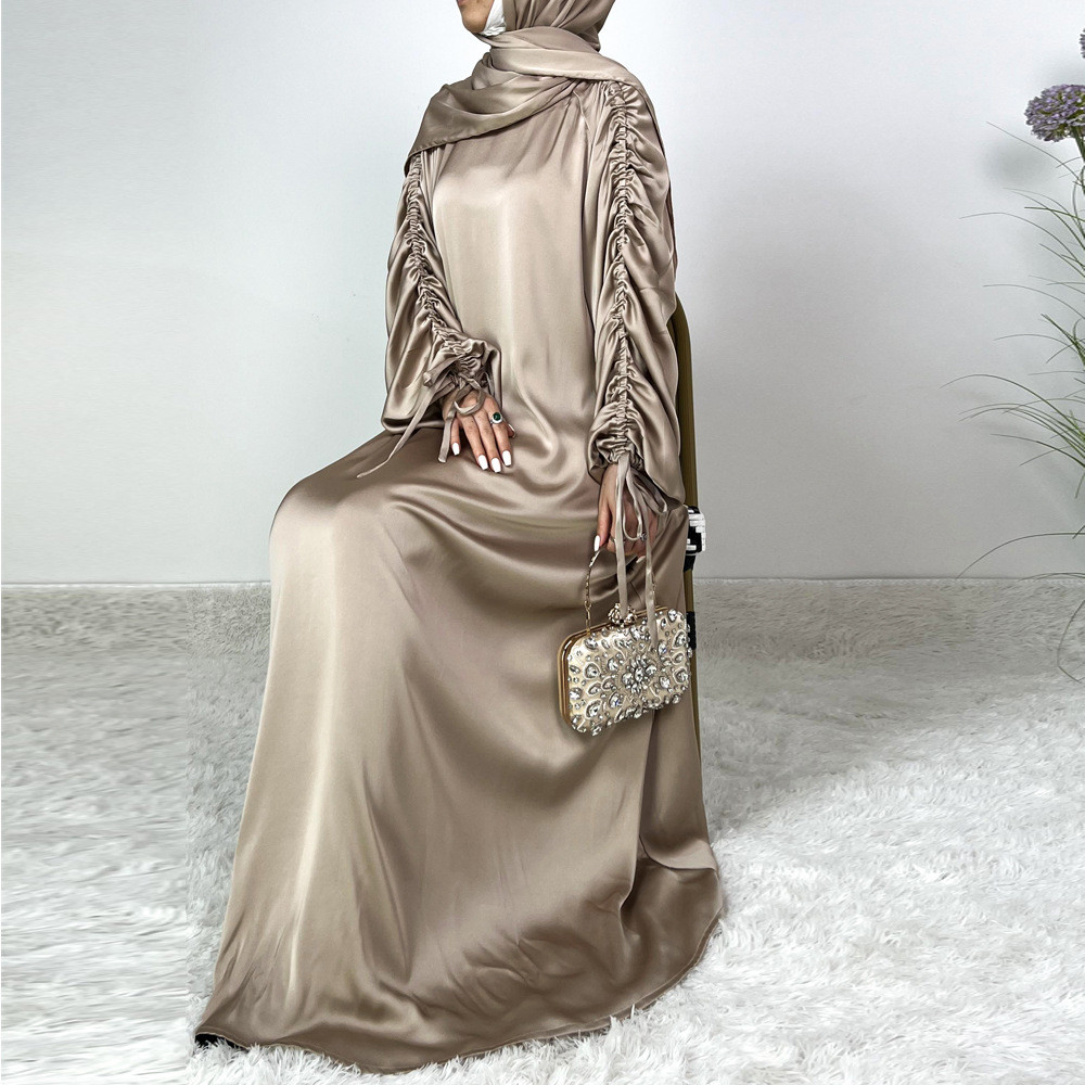 Ramadan Abaya Satin Maxi Dress Turkey Kaftan Caftan Marocain Muslim For Women Vestido Islam Simple Maxi Robe - detail 7