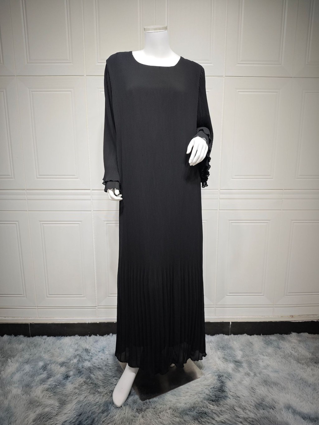 Ramadan Women Muslim Modest Closed Pleated Dresses Long Sleeve Abaya Kaftan Basic Islamic Raya Clothes Dress - detail 2