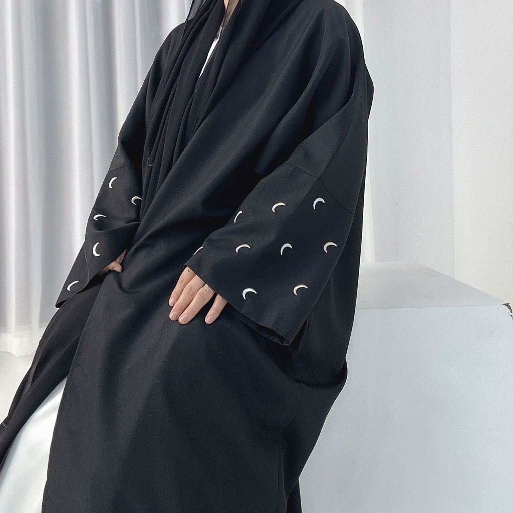 Moon Embroidery Open Abaya New Luxury Kimono Coat and Hijab Muslim Sets for Women Islam Retro Modest Clothing for Party - detail 11