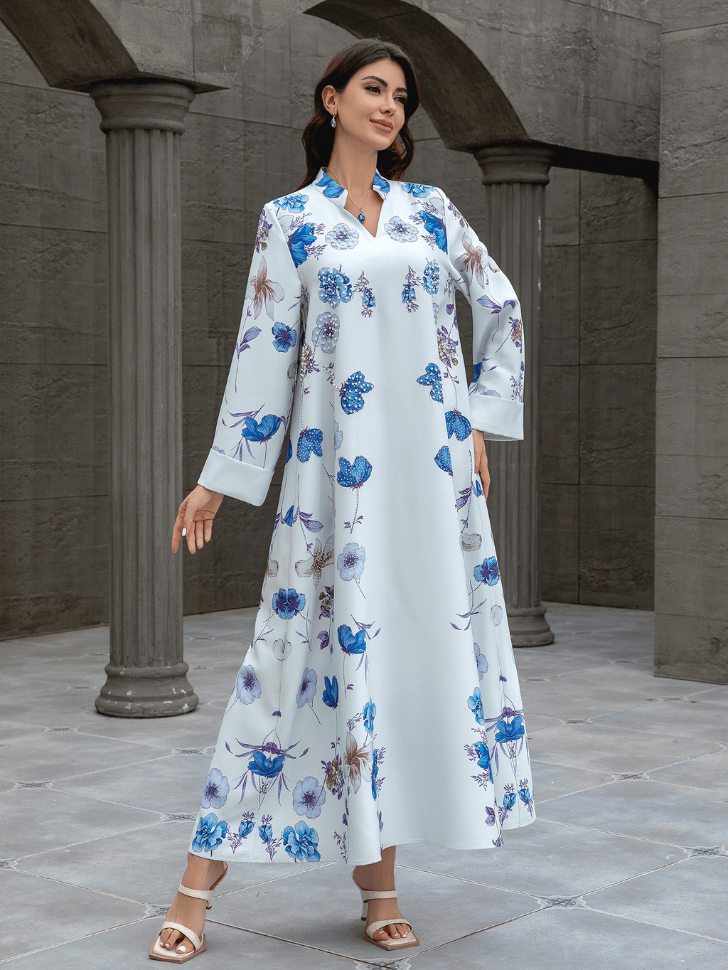 Raya Muslim Abaya for Women Party Dresses Kaftan Flower Arab Long Robe Ramadan Dubai Abayas - detail 4