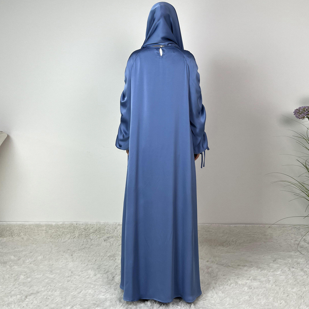 Ramadan Abaya Satin Maxi Dress Turkey Kaftan Caftan Marocain Muslim For Women Vestido Islam Simple Maxi Robe - detail 4