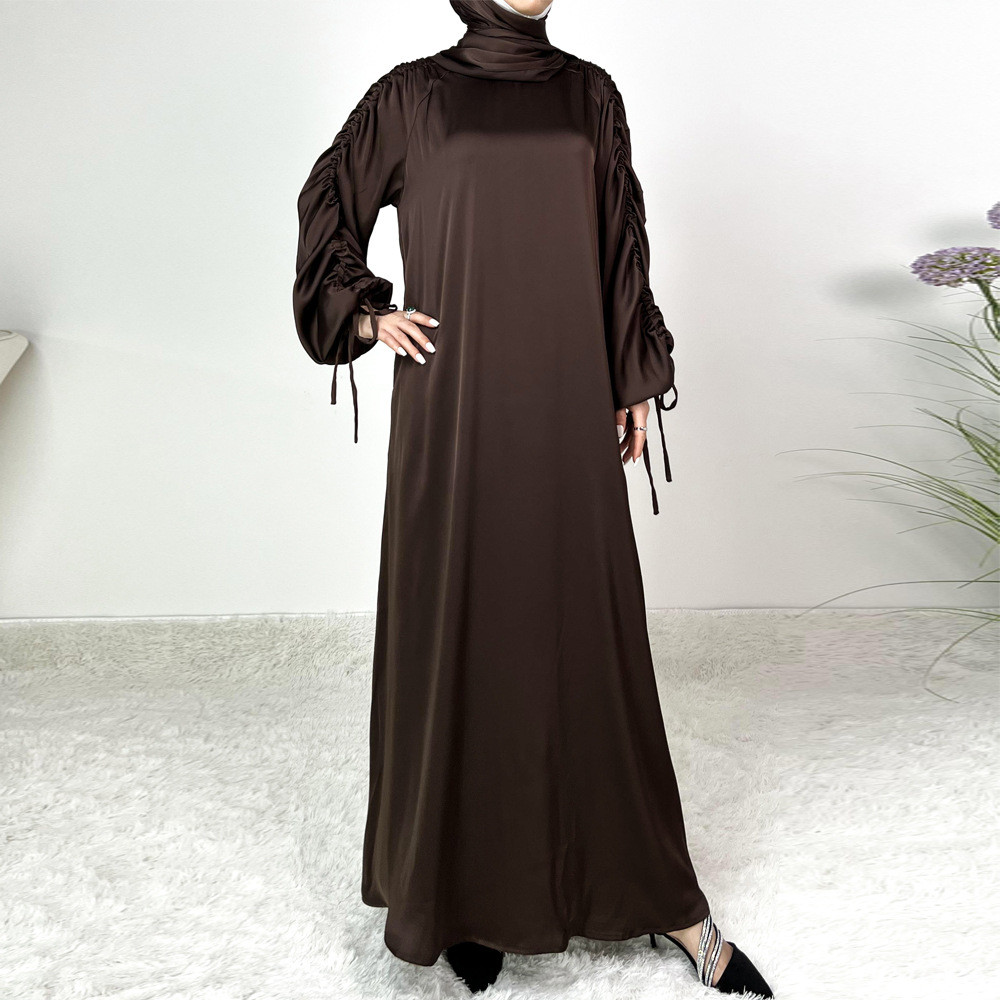 Ramadan Abaya Satin Maxi Dress Turkey Kaftan Caftan Marocain Muslim For Women Vestido Islam Simple Maxi Robe - detail 8