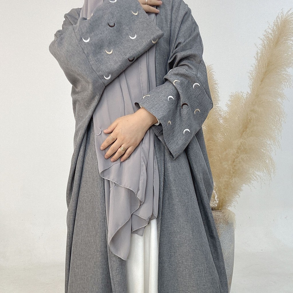Moon Embroidery Open Abaya New Luxury Kimono Coat and Hijab Muslim Sets for Women Islam Retro Modest Clothing for Party - detail 4