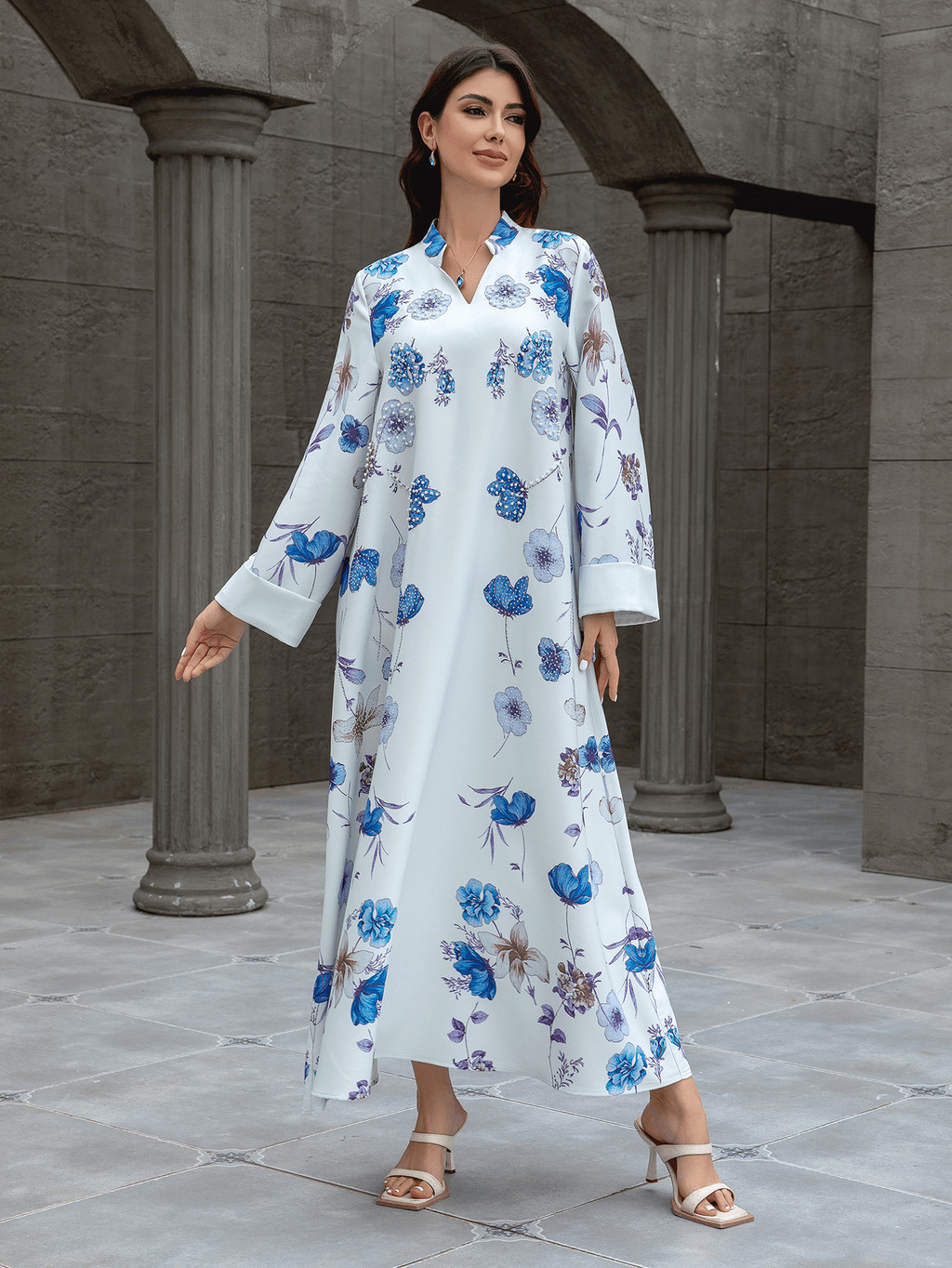 Raya Muslim Abaya for Women Party Dresses Kaftan Flower Arab Long Robe Ramadan Dubai Abayas - detail 5