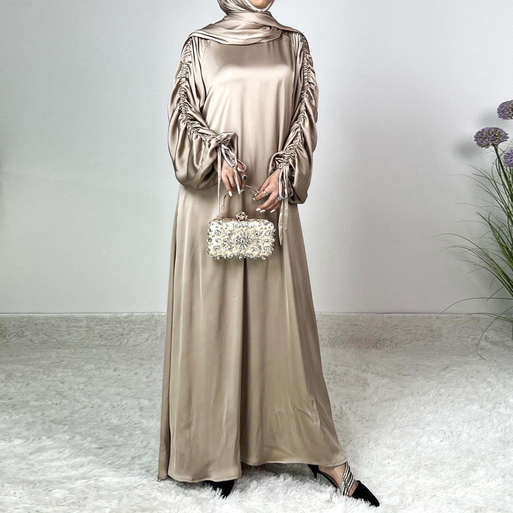 Ramadan Abaya Satin Maxi Dress Turkey Kaftan Caftan Marocain Muslim For Women Vestido Islam Simple Maxi Robe - detail 5