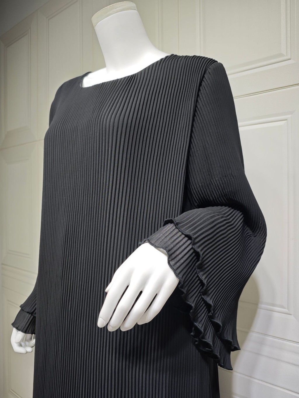 Ramadan Women Muslim Modest Closed Pleated Dresses Long Sleeve Abaya Kaftan Basic Islamic Raya Clothes Dress - detail 4