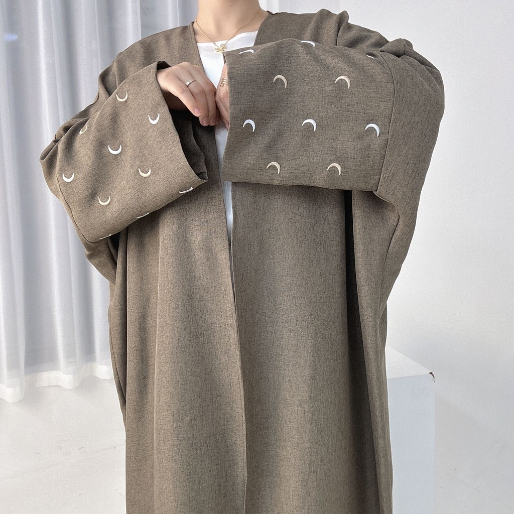 Moon Embroidery Open Abaya New Luxury Kimono Coat and Hijab Muslim Sets for Women Islam Retro Modest Clothing for Party - detail 5