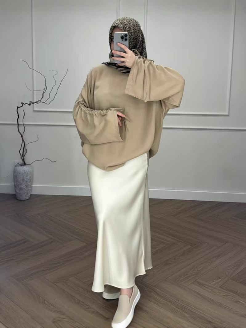 Ramadan New Muslim Casual and Loose Long Sleeve Top and Skirt Contrast Color Suit - detail 6