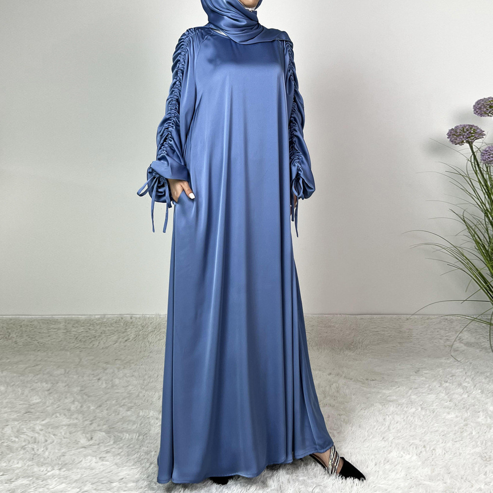 Ramadan Abaya Satin Maxi Dress Turkey Kaftan Caftan Marocain Muslim For Women Vestido Islam Simple Maxi Robe - detail 2