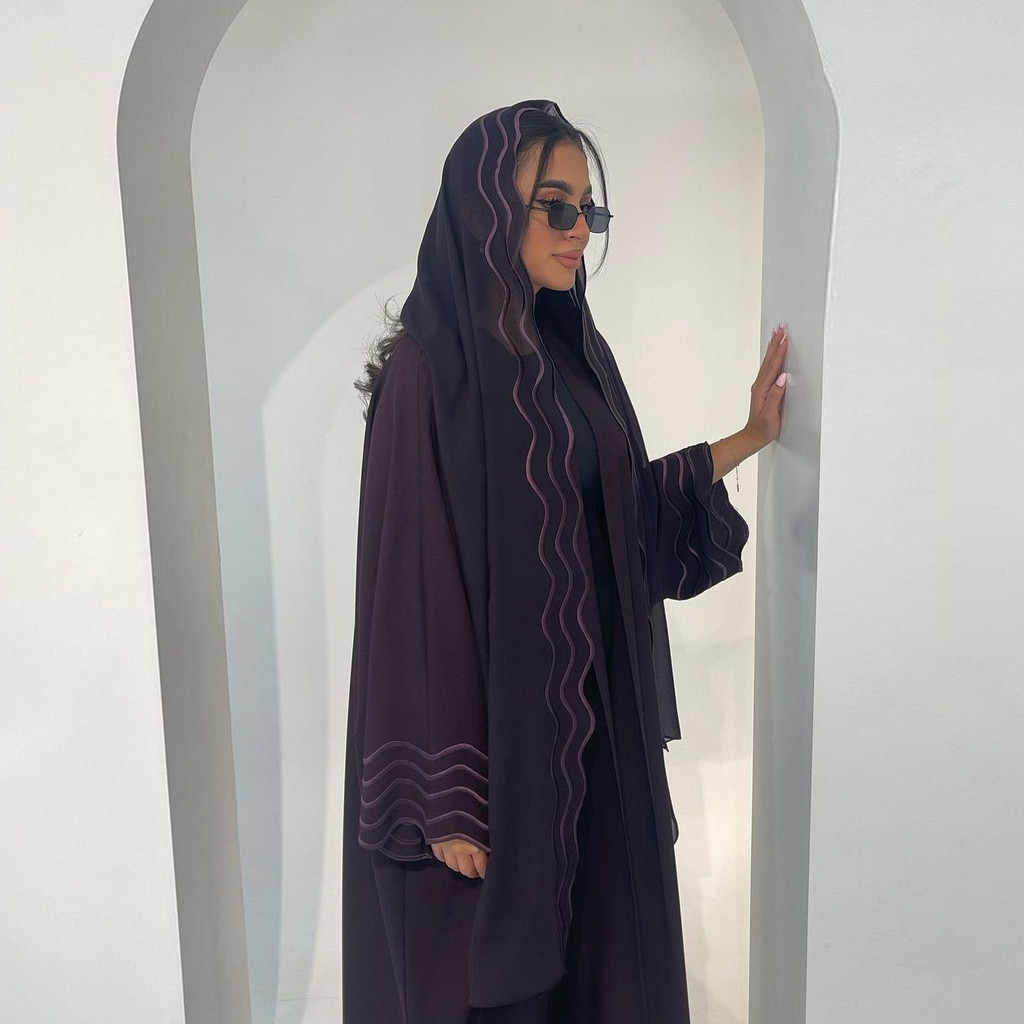 Ramadan Women Gray Black Dubai Khimar Abaya Islam Muslim Kimono Hijab Dress Set Kebaya Kaftan Djellaba Robe - detail 9
