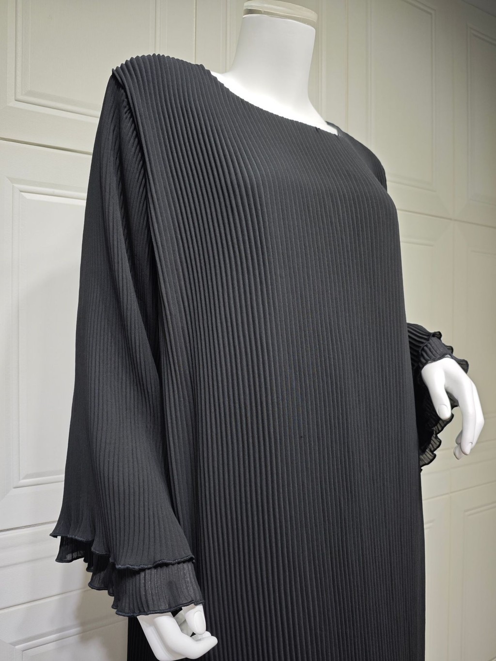 Ramadan Women Muslim Modest Closed Pleated Dresses Long Sleeve Abaya Kaftan Basic Islamic Raya Clothes Dress - detail 5