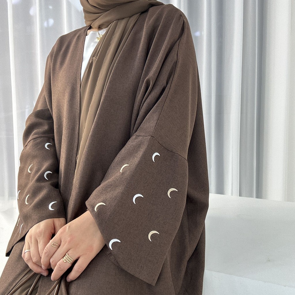 Moon Embroidery Open Abaya New Luxury Kimono Coat and Hijab Muslim Sets for Women Islam Retro Modest Clothing for Party - detail 10