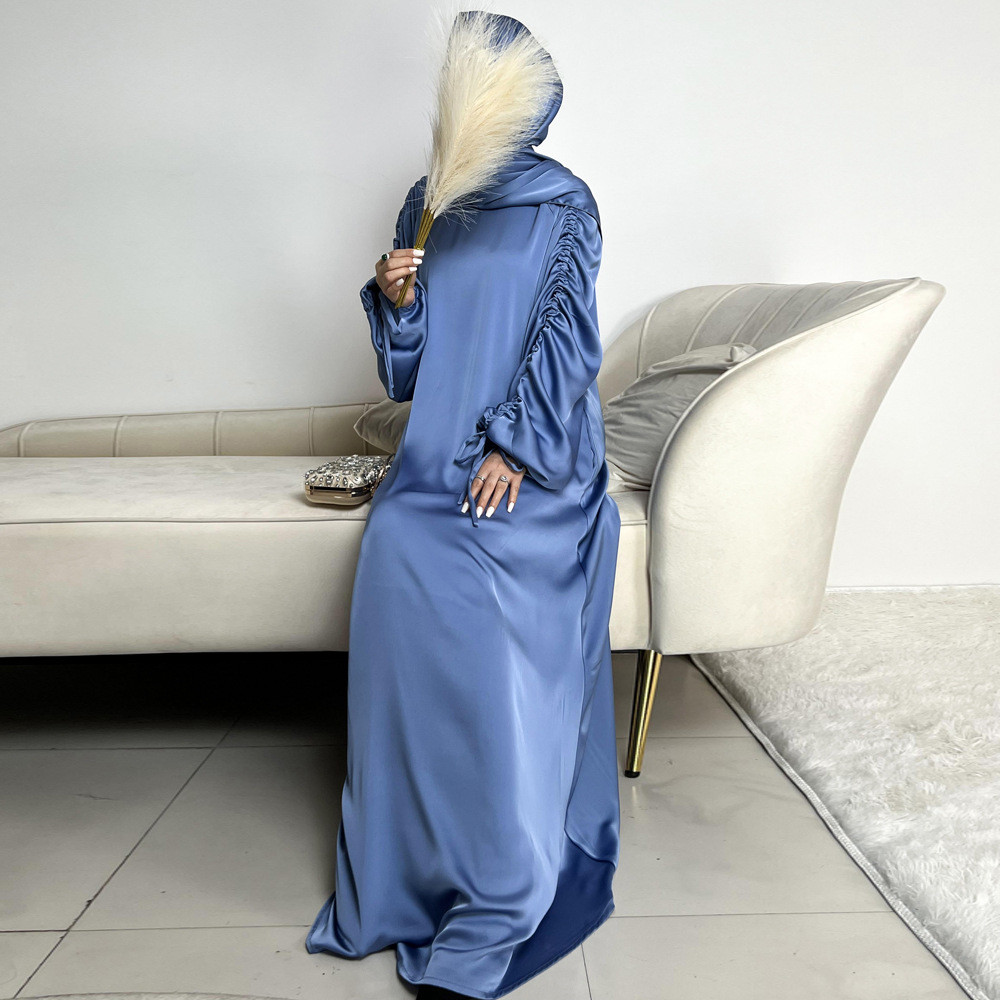 Ramadan Abaya Satin Maxi Dress Turkey Kaftan Caftan Marocain Muslim For Women Vestido Islam Simple Maxi Robe - detail 3