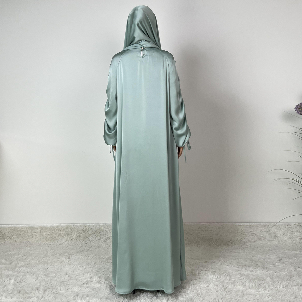 Ramadan Abaya Satin Maxi Dress Turkey Kaftan Caftan Marocain Muslim For Women Vestido Islam Simple Maxi Robe - detail 1