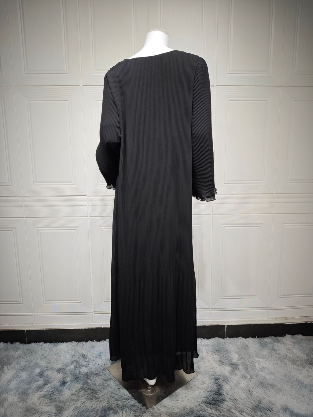 Ramadan Women Muslim Modest Closed Pleated Dresses Long Sleeve Abaya Kaftan Basic Islamic Raya Clothes Dress - detail 7