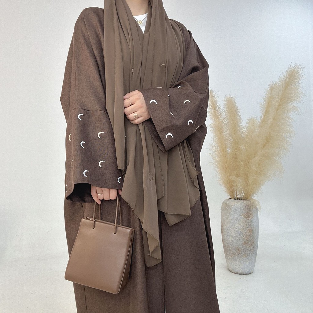 Moon Embroidery Open Abaya New Luxury Kimono Coat and Hijab Muslim Sets for Women Islam Retro Modest Clothing for Party - detail 9