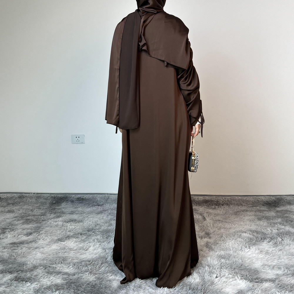 Ramadan Abaya Satin Maxi Dress Turkey Kaftan Caftan Marocain Muslim For Women Vestido Islam Simple Maxi Robe - detail 11