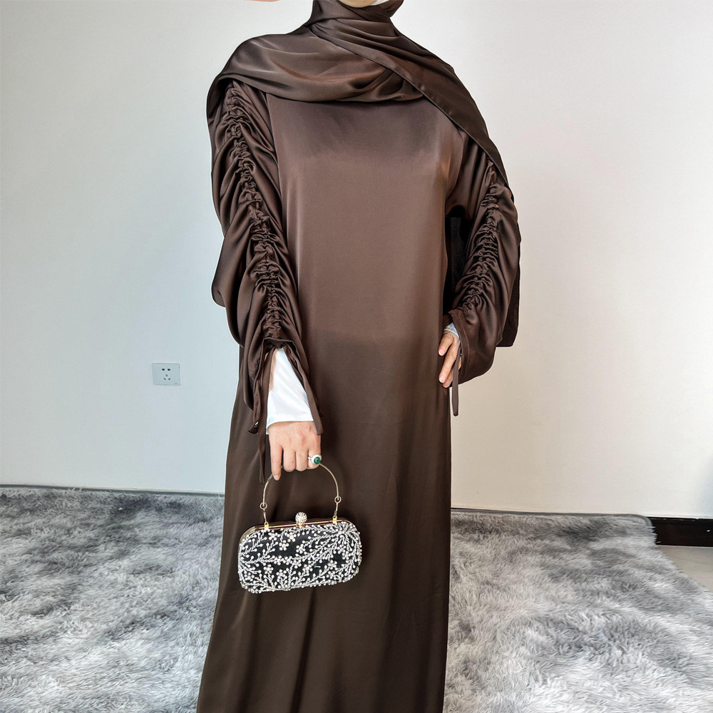 Ramadan Abaya Satin Maxi Dress Turkey Kaftan Caftan Marocain Muslim For Women Vestido Islam Simple Maxi Robe - detail 12