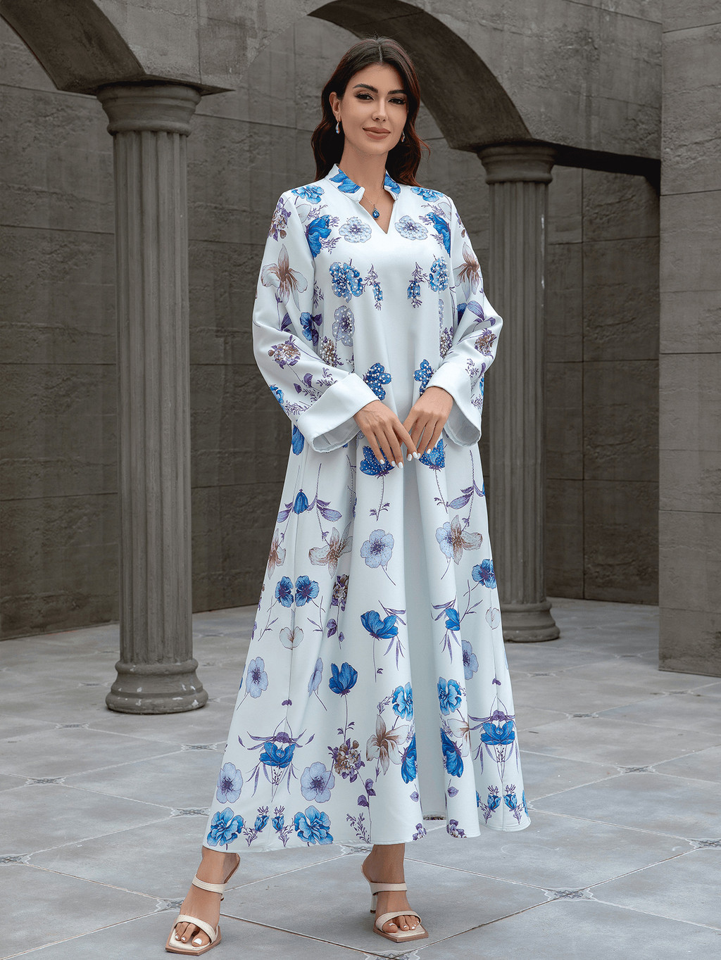 Raya Muslim Abaya for Women Party Dresses Kaftan Flower Arab Long Robe Ramadan Dubai Abayas - detail 3