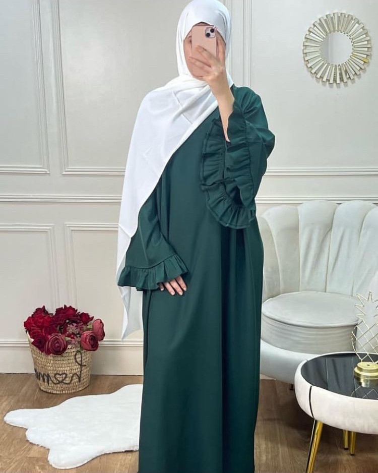 Women Muslim Modest Closed Pleated Dresses Long Sleeve Abaya Kaftan Basic Islamic Raya Clothes Dress - detail 6