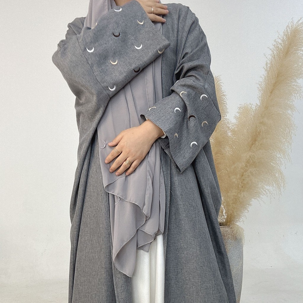 Moon Embroidery Open Abaya New Luxury Kimono Coat and Hijab Muslim Sets for Women Islam Retro Modest Clothing for Party - detail 2
