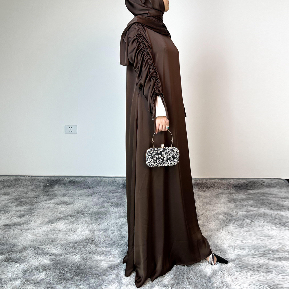 Ramadan Abaya Satin Maxi Dress Turkey Kaftan Caftan Marocain Muslim For Women Vestido Islam Simple Maxi Robe - detail 10