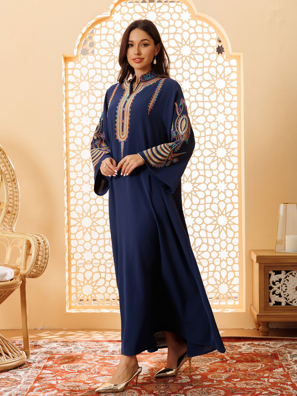 Abaya Women Party Dress Embroidery Muslim Modest Raya Dresses Long Robe Ramadan Dubai Kaftan Abayas - detail 4