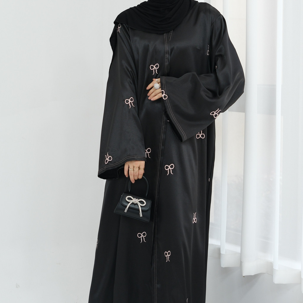 Raya Muslim Open Abaya for Women Cardigan Robe Long Dresses Bow Embroidery Ramadan Dubai Abayas Kaftan Jubah - detail 8