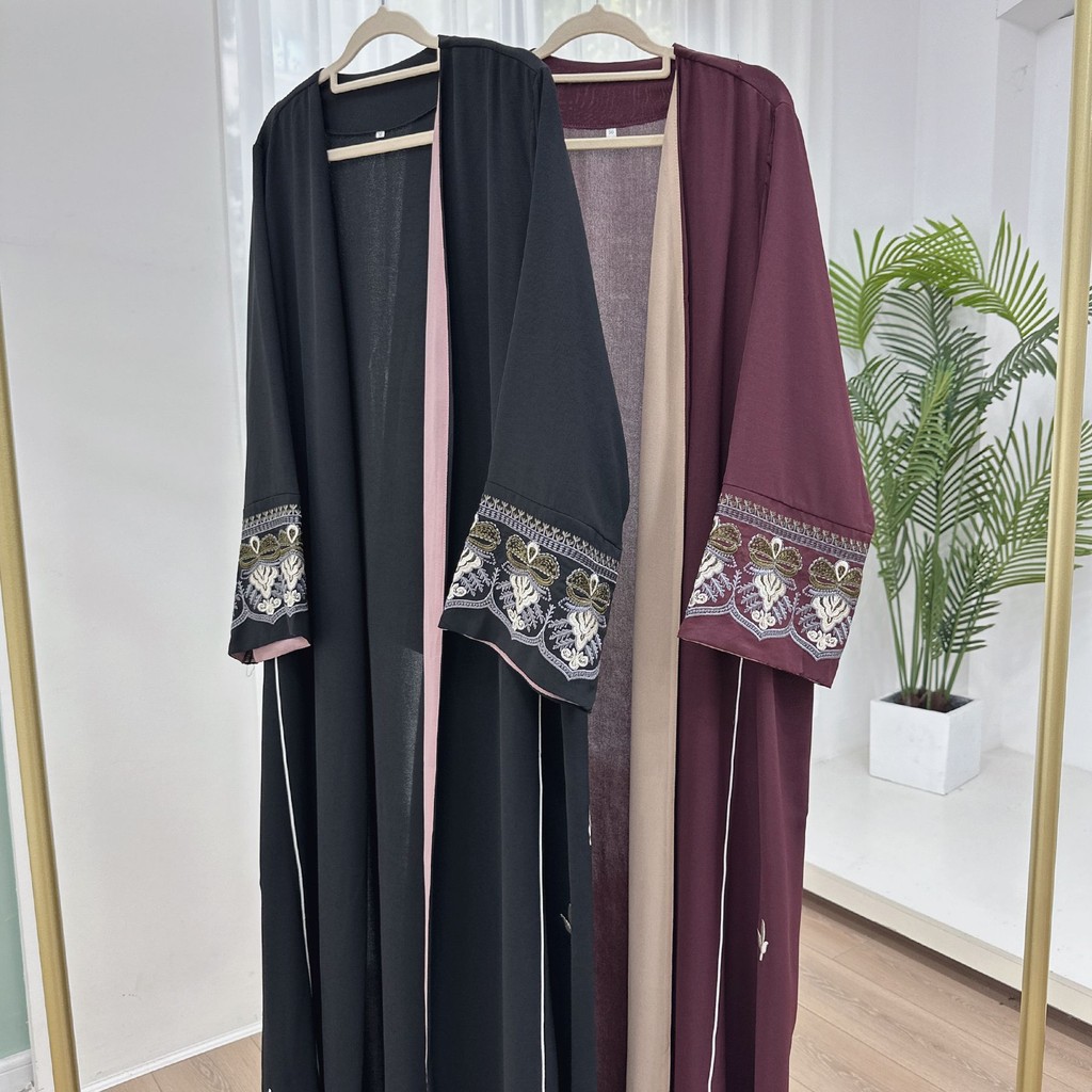 Embroidery Open Black Fancy Abaya Dubai For Evening Party Dress Muslim Clothing Women Kaftan Malay Kaftan Woman - detail 9