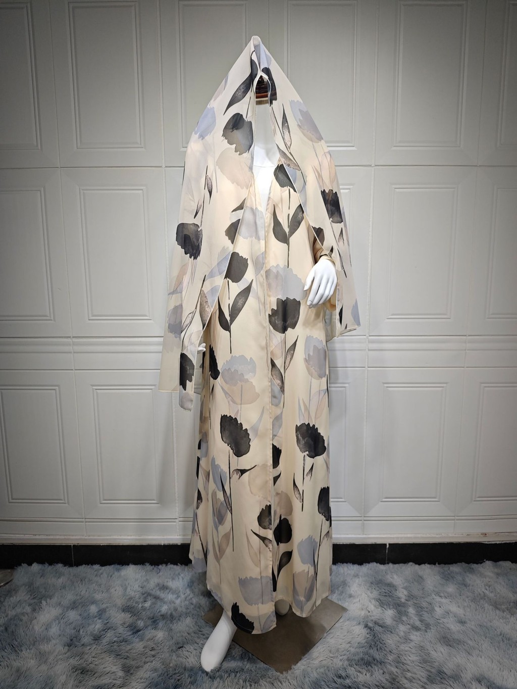 Ramadan Muslim Woman’s Floral Print Long Dresses Modest Elegant Cardigan with Hijab Casual Loose Abayas - detail 6