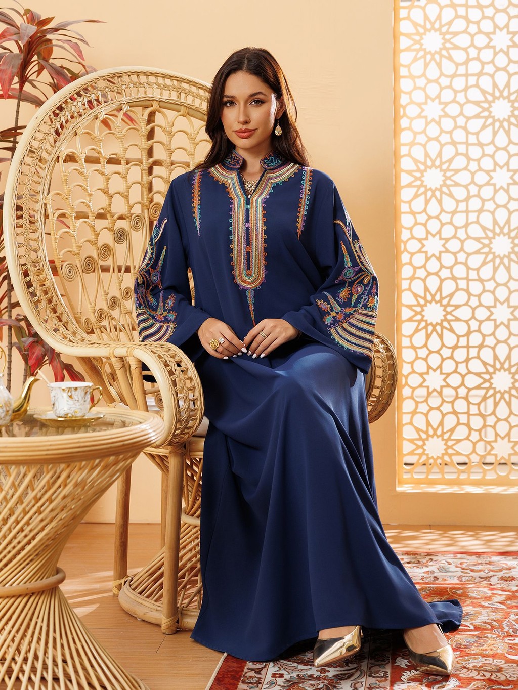 Abaya Women Party Dress Embroidery Muslim Modest Raya Dresses Long Robe Ramadan Dubai Kaftan Abayas - detail 5