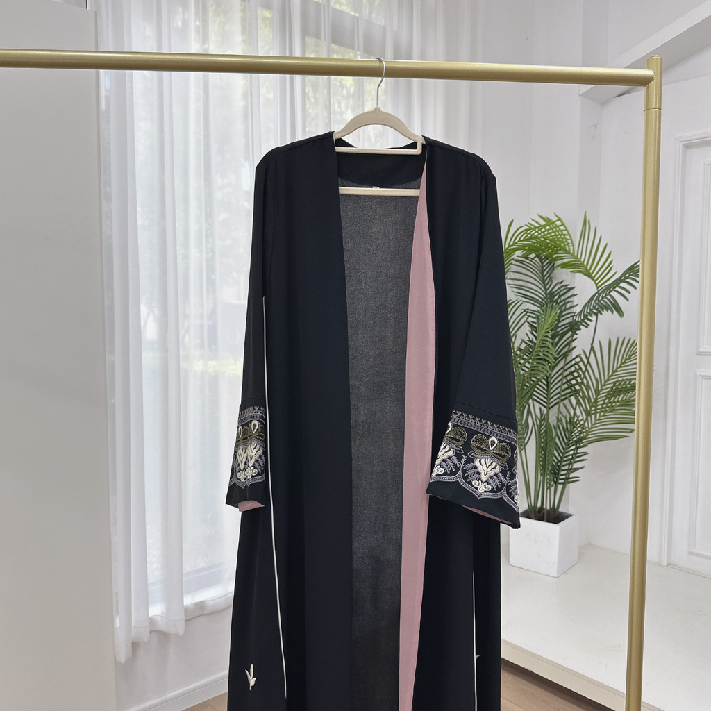 Embroidery Open Black Fancy Abaya Dubai For Evening Party Dress Muslim Clothing Women Kaftan Malay Kaftan Woman - detail 10
