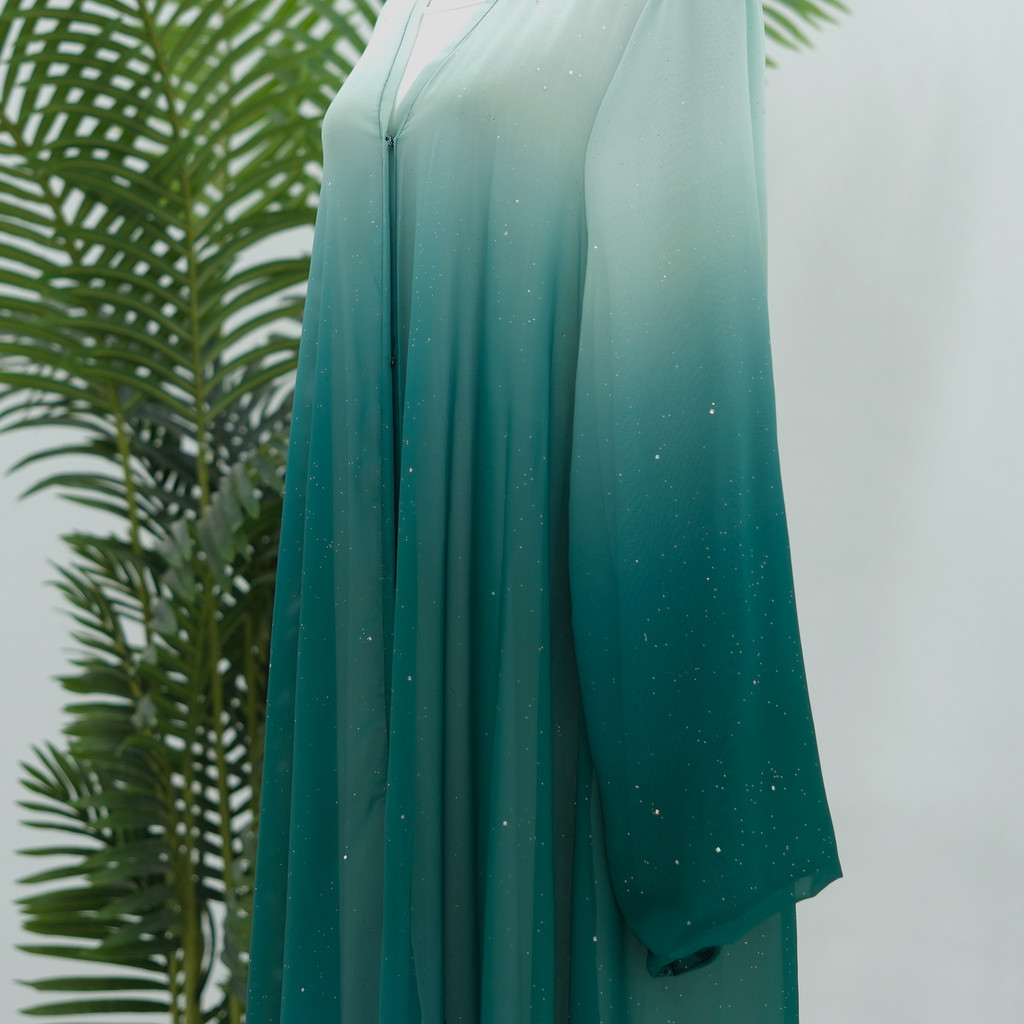 3 Piece Dubai Luxury Shiny Gradient Color Abaya Open Muslim Dresses with Scarf Chiffon Modest Robe Khimar Islamic Caftan - detail 6