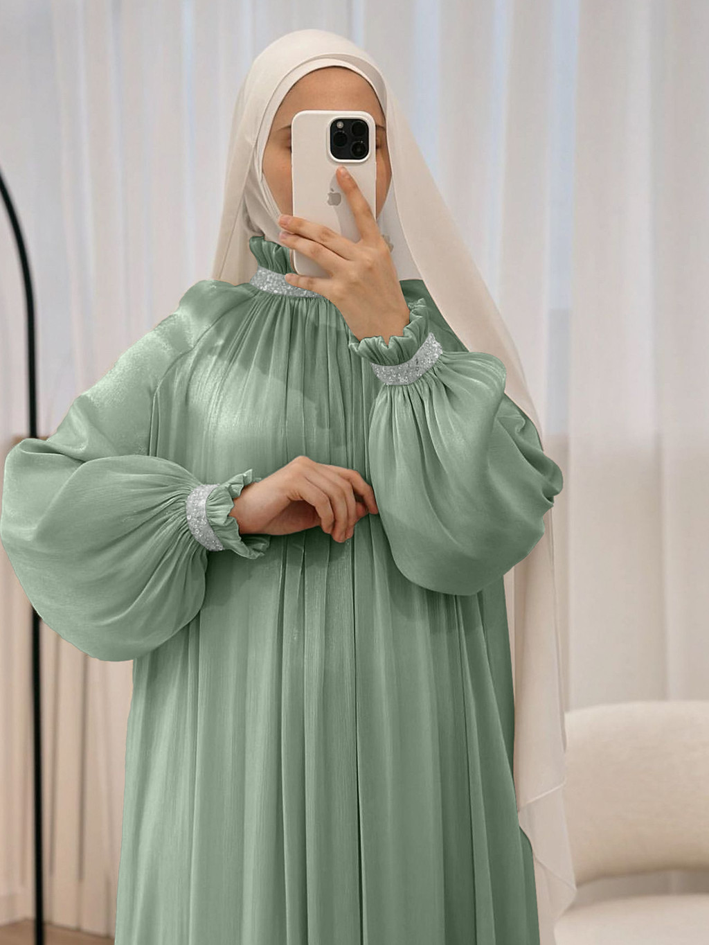 Dubai Muslim Modest Dress for Women Elegant Arab Stain Plain Abaya with Belt Islamic Solid Long Sleeve Robe - detail 8