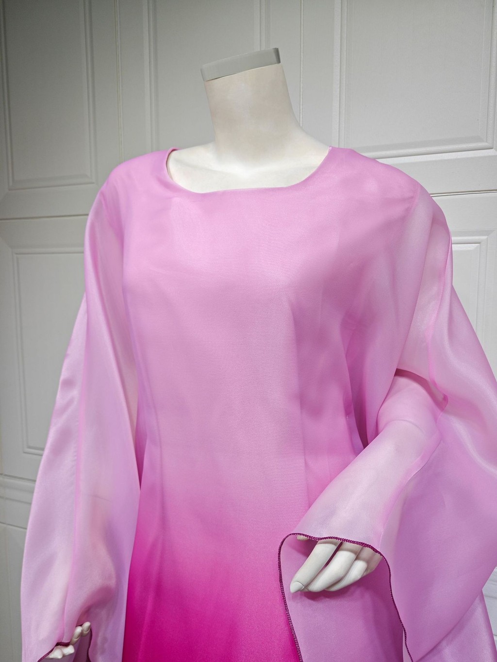 Raya Arab Satin Muslim Party Dress for Women Bat Sleeve Abaya Long Dresses Malayu Kaftan Ramadan Gown Robe - detail 1