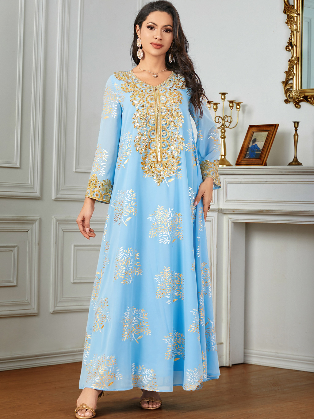 Summer Middle East Arab New Floral Gold Plated Women Dresses Party Dresses Malayu Kaftan with Customized Belt - detail 11