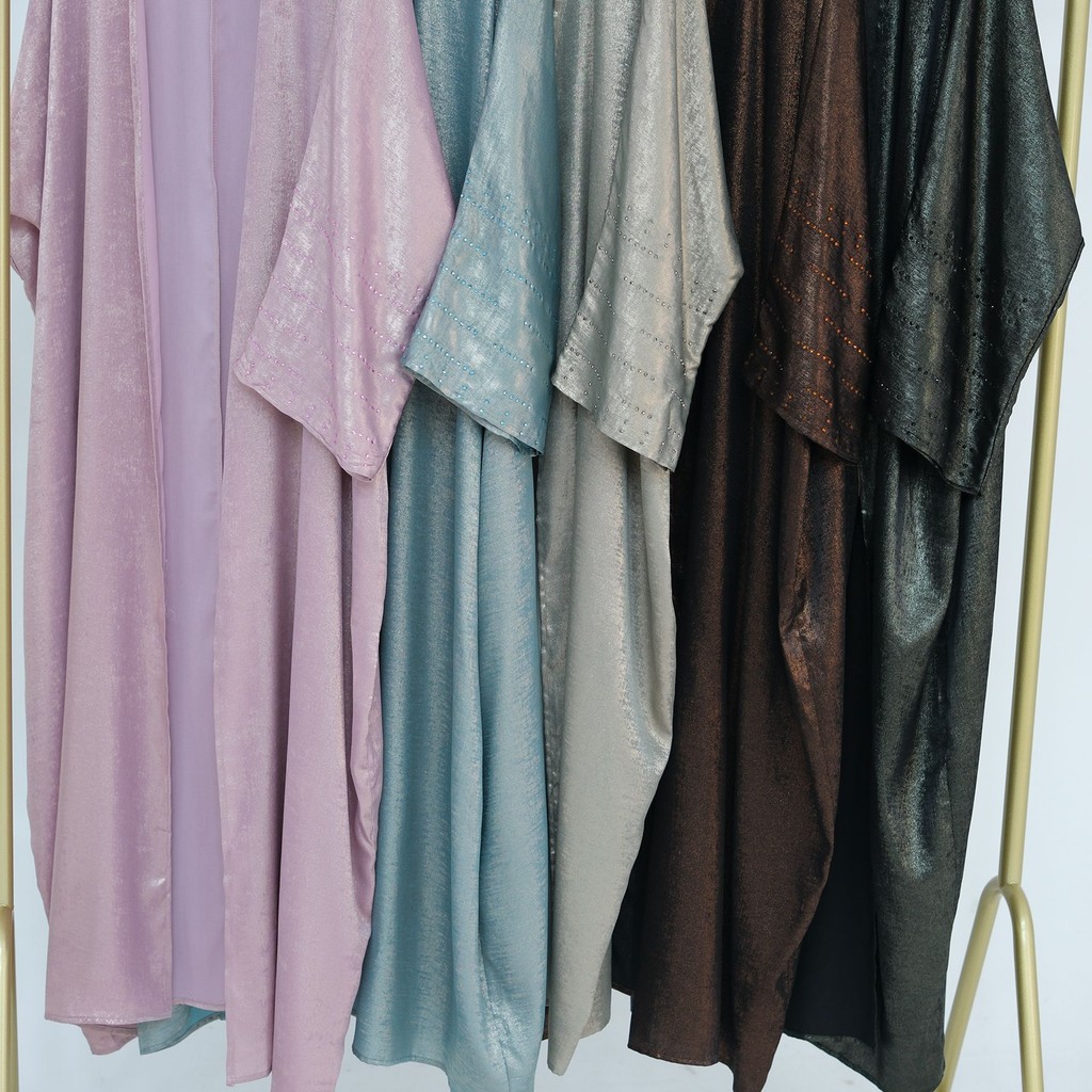 Shiny Satin Open Kimono Abaya Dubai Luxury Muslim Abayas For Women Kaftan Dress Islam Clothing Robe Caftan - detail 12