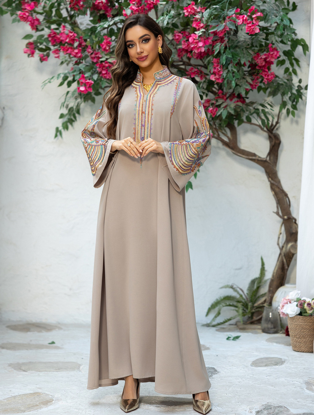 Abaya Women Party Dress Embroidery Muslim Modest Raya Dresses Long Robe Ramadan Dubai Kaftan Abayas - detail 1