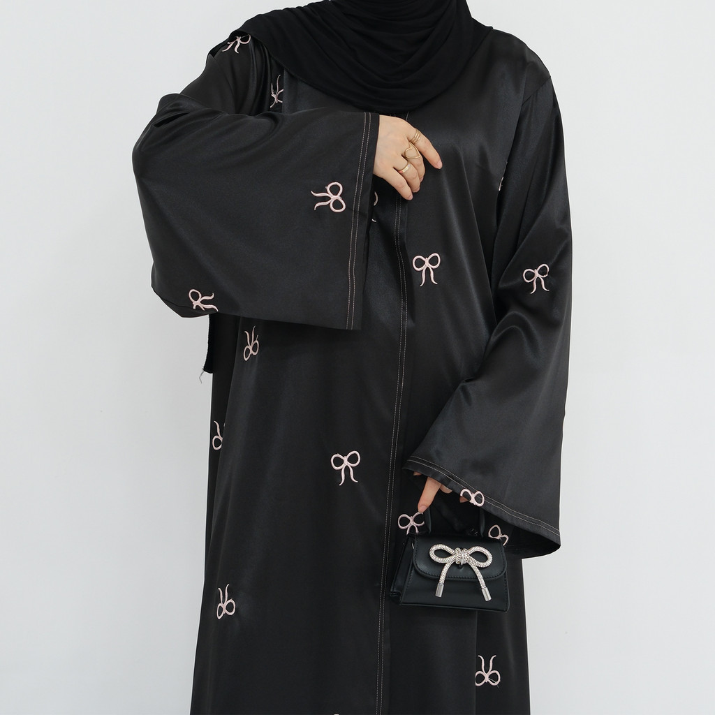 Raya Muslim Open Abaya for Women Cardigan Robe Long Dresses Bow Embroidery Ramadan Dubai Abayas Kaftan Jubah - detail 9