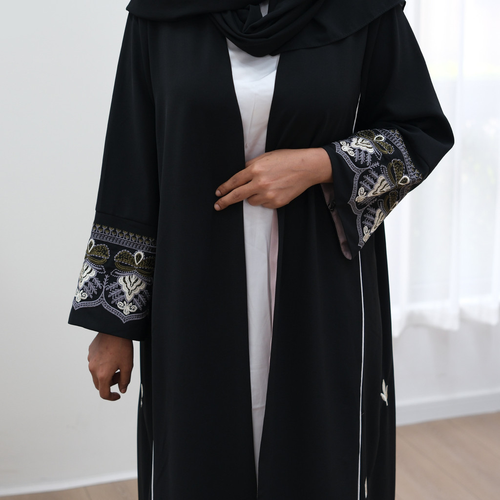 Embroidery Open Black Fancy Abaya Dubai For Evening Party Dress Muslim Clothing Women Kaftan Malay Kaftan Woman - detail 5