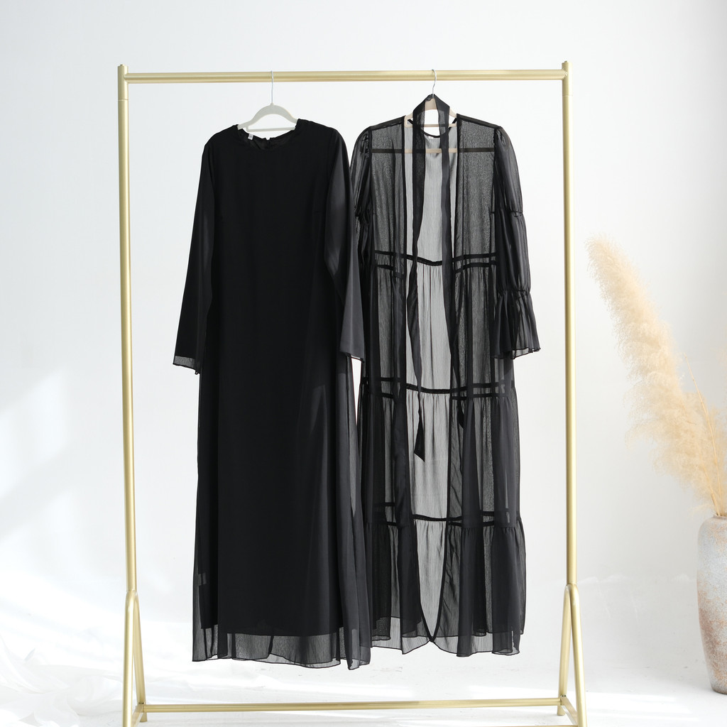 Sweet Abaya 2 & 3 Piece set, Sheer Open Abaya, Lined Inner Dress Hijabi Muslim Women Sets, Raya Ramadan Islamic Clothing - detail 5