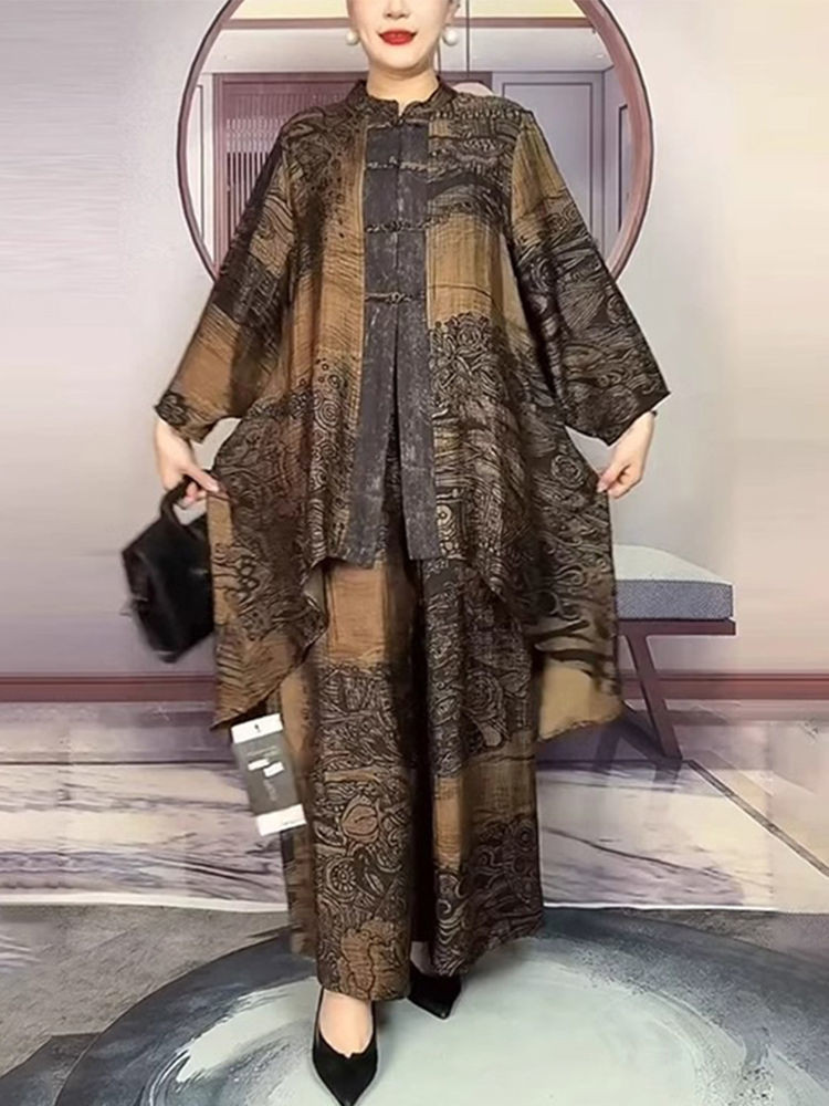 2 piece set ethnic style mother suit spring and autumn loose irregular retro temperament national style - detail 3