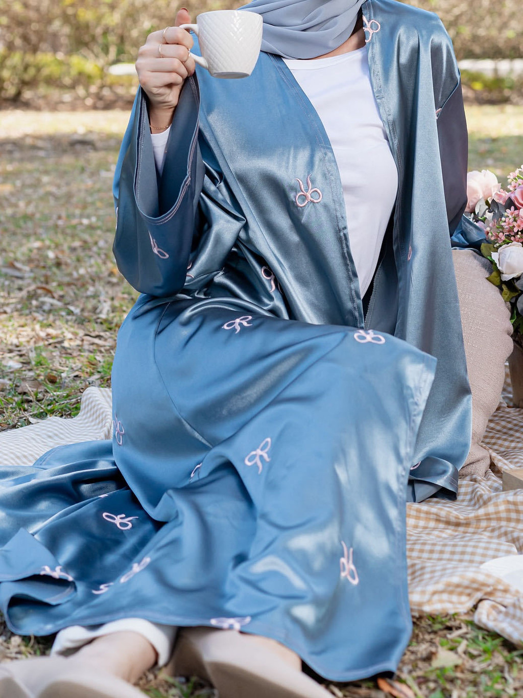 Raya Muslim Open Abaya for Women Cardigan Robe Long Dresses Bow Embroidery Ramadan Dubai Abayas Kaftan Jubah - detail 1