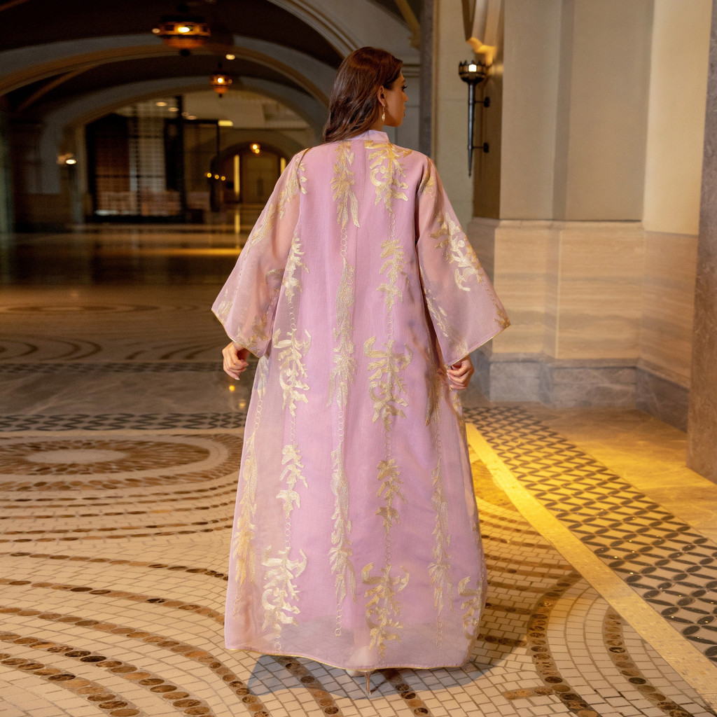 Sequins Embroidered Abaya Dress For Women Kaftan Arabic White Islamic Ethnic Robe Raya New - detail 6