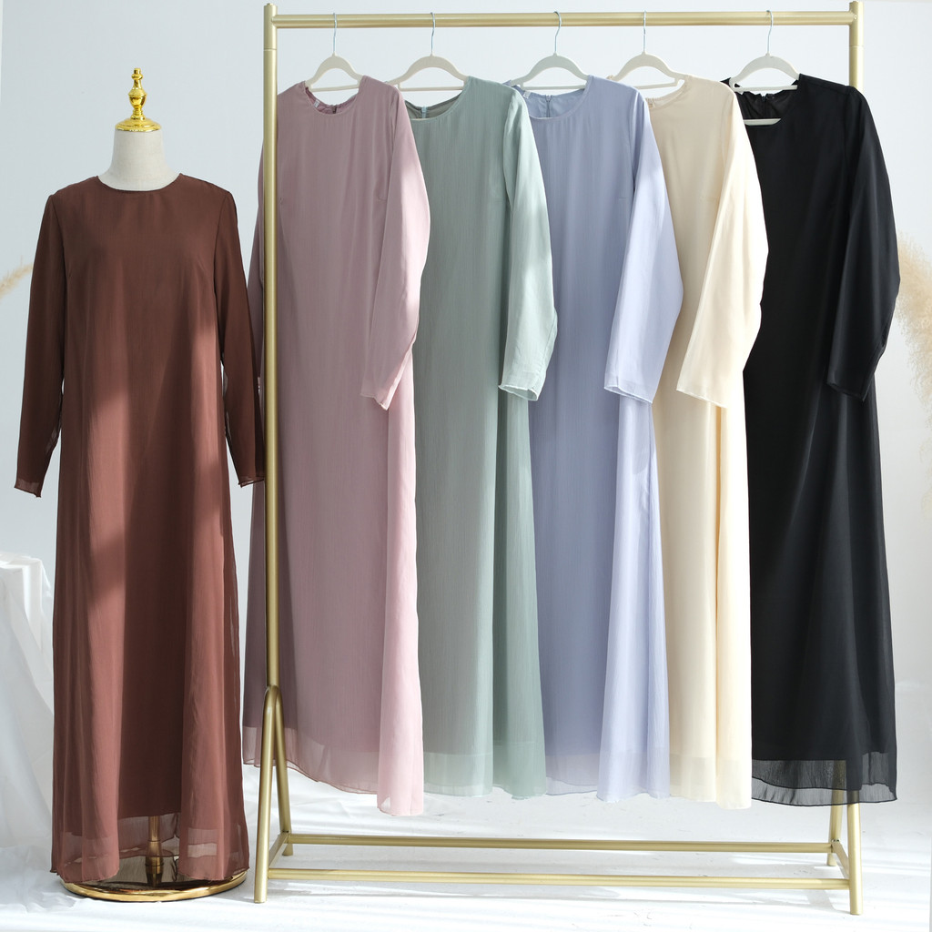 Sweet Abaya 2 & 3 Piece set, Sheer Open Abaya, Lined Inner Dress Hijabi Muslim Women Sets, Raya Ramadan Islamic Clothing - detail 2
